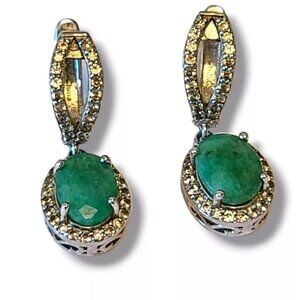 Green Sakota Emerald 925 Sterling Silver Dangle Drop Earrings